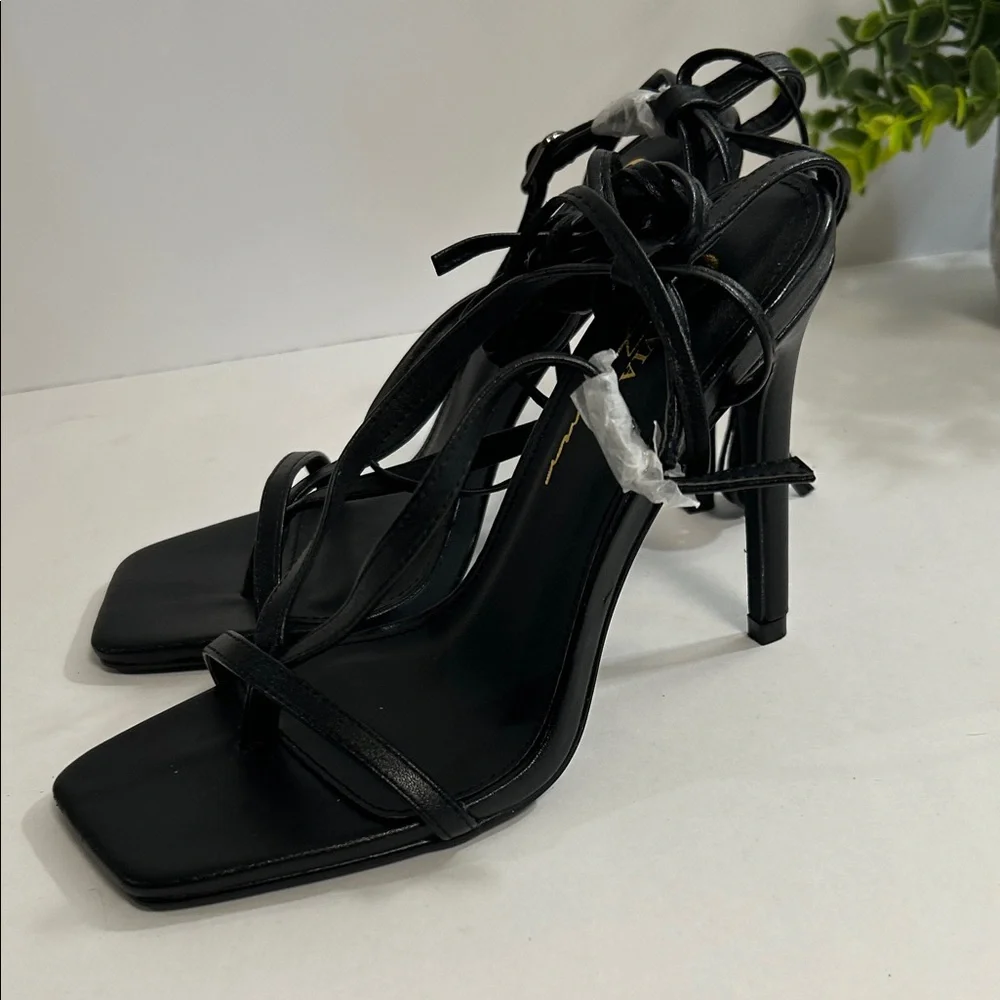 Valia Sophisticated Black Strappy Heels - Picture 4 of 11